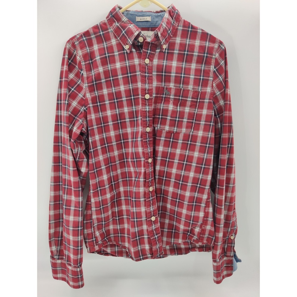 Abercrombie & Fitch Mens Long Sleeve Button Down‎ Shirt Plaid Casual Red Large